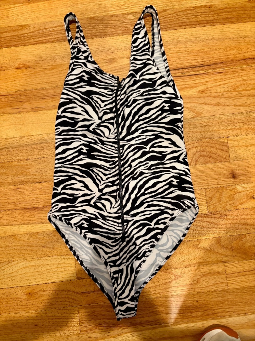 American Apparel Zebra Print One Piece Swimsuit Medium Zip Front Y2k